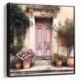 Black and white framed canvas of a vintage-style French door, ideal for bedroom wall art.