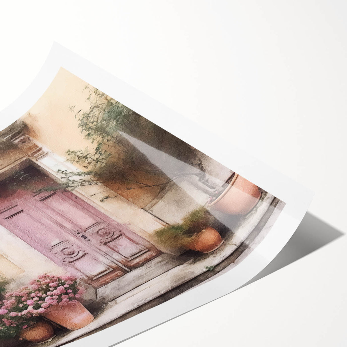 Extra large rolled print featuring line art flowers on a French door design in black and white.