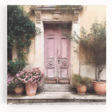 Black and white photograph of a French door architecture on large stretched canvas, suitable as kitchen wall art.