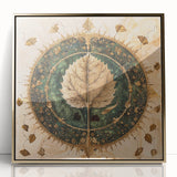 Framed wall art showcasing a vibrant floral design with gold accents and green leaves, perfect for adding elegance to home decor. Ideal for modern interiors.