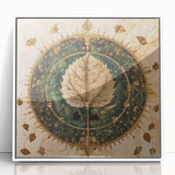 Framed wall art showcasing a vibrant floral design with green leaves on a white background, ideal for home decor and enhancing interior aesthetics.