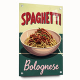 Acrylic print of various colorful food dishes, ideal for dining room decor.