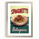 Textured art print of abstract food dishes in muted earth tones, framed in silver, ideal for bedroom art.