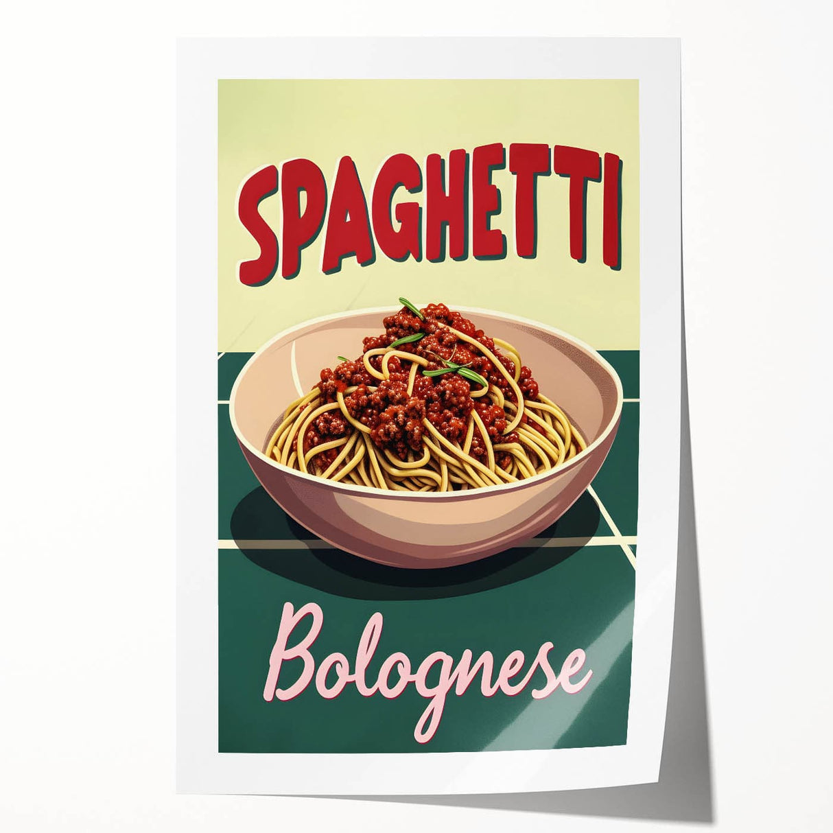 Extra large rolled print featuring an assortment of colorful food dishes, ideal for art wall dining room decor.