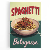 Black and white stretched canvas featuring an array of various food dishes, ideal for kitchen wall art.