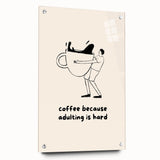 Large abstract wall art on acrylic glass depicting assorted food and drinks in vibrant colors, ideal for dining room decor.