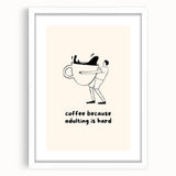 Abstract art print featuring swirling patterns in muted earth tones, framed in white, ideal for dining room decor.