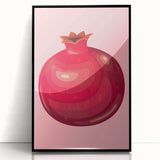 Large abstract wall art featuring vibrant fruit motifs in a mid-century modernist style, framed in black acrylic.