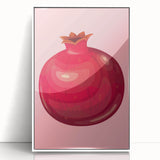 Art deco poster featuring an array of colorful fruits on a white acrylic framed print, suitable for modern kitchen decor.