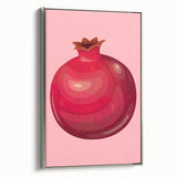 Framed canvas featuring a vintage poster art style landscape of colorful fruits on a black background.