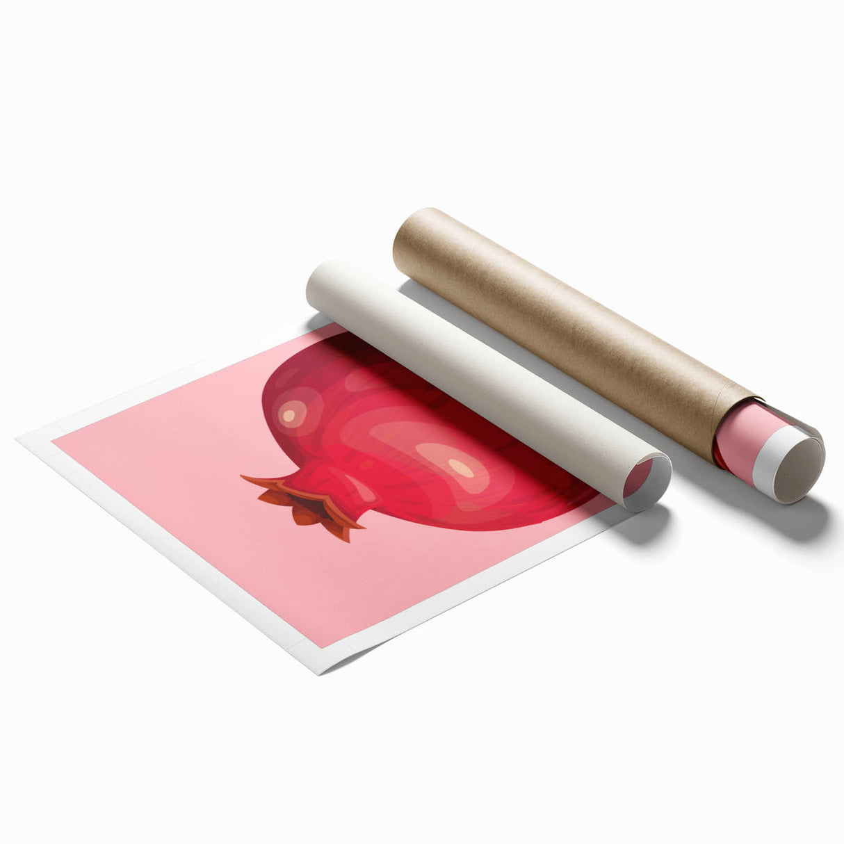 Extra large rolled print featuring an array of vibrant fruits and floral elements on a white background.