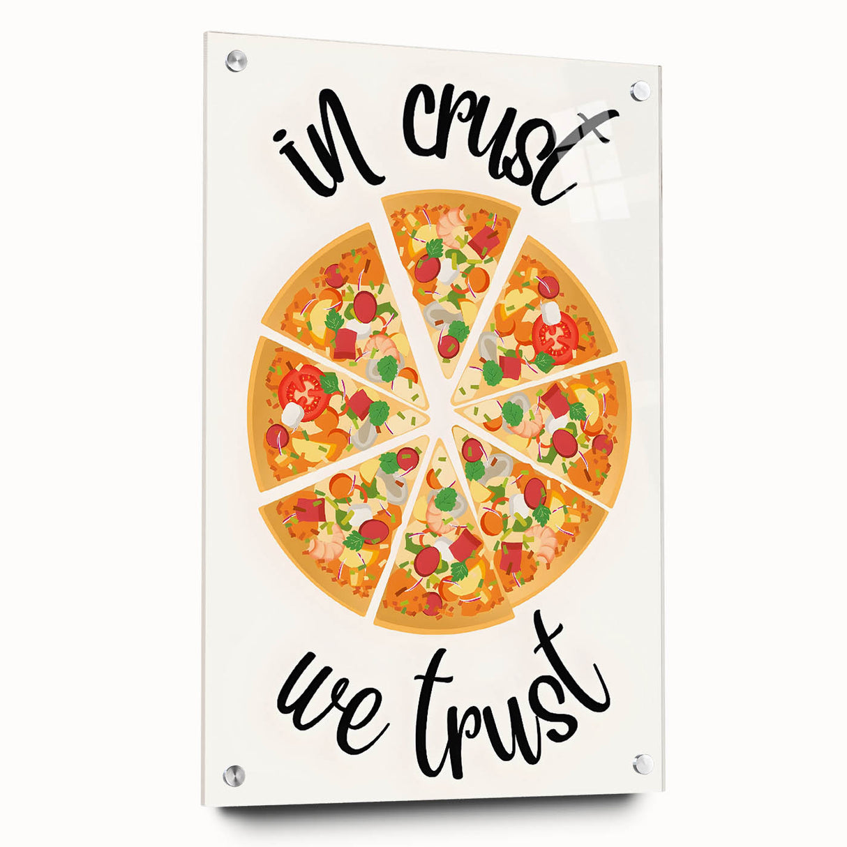 Large abstract wall art on acrylic glass depicting vibrant culinary themes, ideal for dining room decor.
