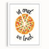 Abstract art print featuring swirling patterns in blue and gold hues on a white framed canvas, ideal for dining room decor.