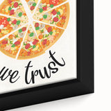 Extra large black wall art featuring colorful, textured food motifs on a framed canvas, ideal for living room decor.