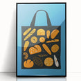 Large abstract wall art featuring assorted pastries in muted tones, framed in black acrylic.