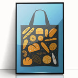 Large abstract wall art featuring assorted pastries in muted tones, framed in black acrylic.