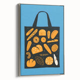 Framed canvas featuring vintage poster art of colorful pastries, ideal for kitchen wall decor.