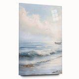 Vibrant acrylic glass landscape artwork showcasing a stunning mountain view, presented in a sleek side profile without pins, ideal for modern decor.