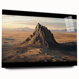 Desert landscape artwork printed on acrylic glass, showcasing vibrant colors and intricate details, designed for modern home decor with a sleek side view.