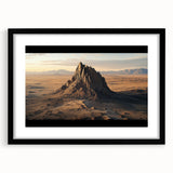 Desert landscape framed art print with a black mat and sleek frame, showcasing warm hues of sand and blue sky, perfect for modern home decor.