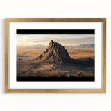 Desert landscape framed art featuring a gold mat, showcasing vibrant hues of orange and blue, ideal for modern home decor and wall accent pieces.
