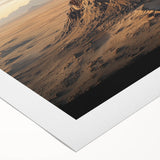 Desert landscape rolled canvas art showcasing vibrant hues of orange and gold, depicting a serene sunset over sand dunes, ready for display in any home decor.