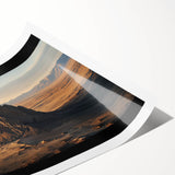 Desert landscape rolled print showcasing vibrant hues of orange and yellow, evoking a serene sunset, expertly packaged in a protective cardboard tube for delivery.