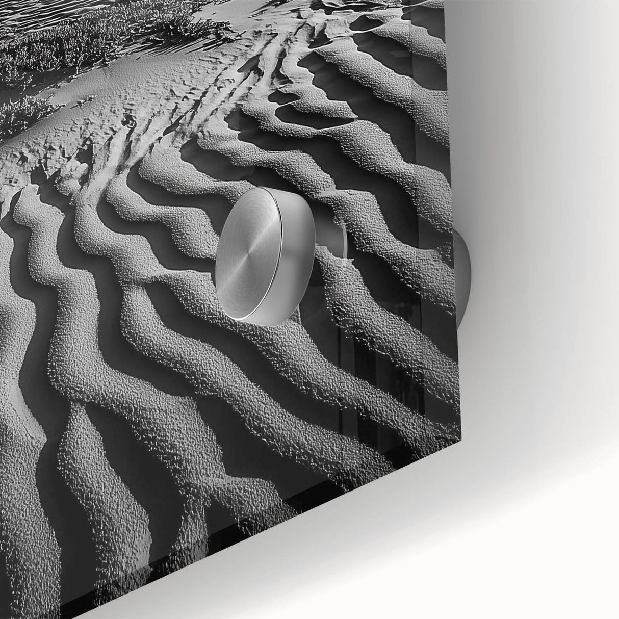 Close-up of a vibrant acrylic landscape artwork depicting rolling sand dunes, showcasing rich textures and warm earth tones, ideal for modern home decor.