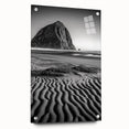 Acrylic artwork showcasing a serene landscape of rolling dunes, displayed from the side with clear pins for mounting. The vibrant colors highlight the natural beauty of the scene. Perfect for modern home decor.