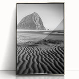Framed acrylic artwork depicting serene desert dunes with a silver frame, showcasing soft beige and golden hues, perfect for modern home decor.