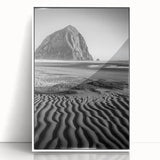 Framed acrylic artwork showcasing serene sand dunes in soft beige and white tones, set against a minimalistic white background, perfect for modern decor.