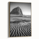 Framed canvas artwork showcasing a serene desert landscape with golden dunes, elegantly displayed in a sleek gold frame, perfect for enhancing modern decor.