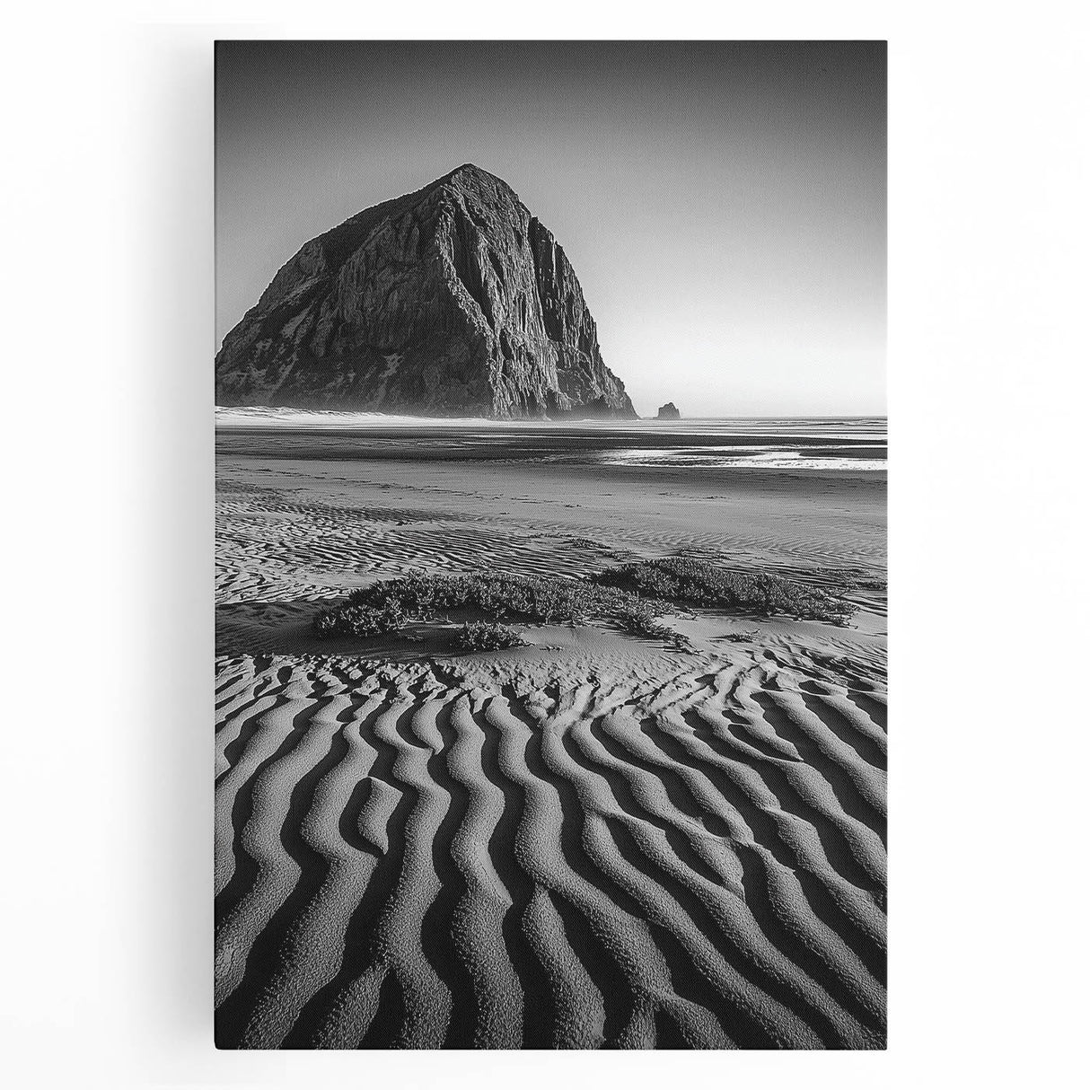 Stretched canvas artwork depicting serene sand dunes under a clear blue sky, showcasing vibrant colors and smooth textures, perfect for enhancing modern home decor.