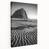 Stretched canvas artwork depicting serene desert dunes at sunset, showcasing warm orange and golden hues, perfect for contemporary home decor.