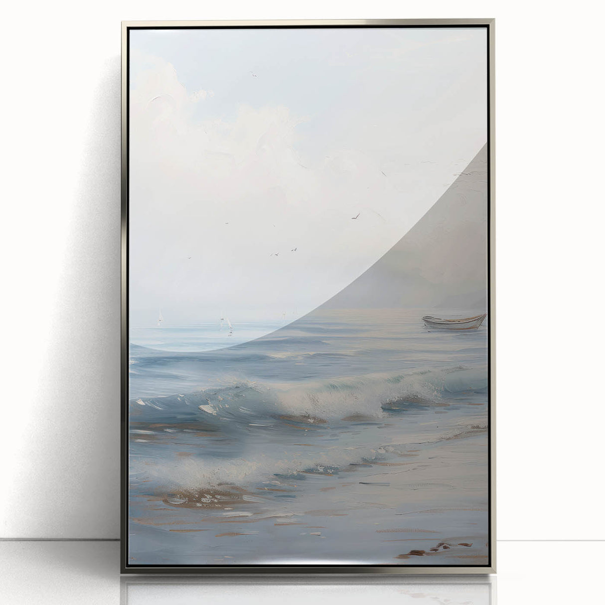 Framed acrylic artwork showcasing a stunning landscape design with silver accents, highlighting vibrant colors and intricate details, perfect for home decor.