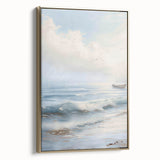 Framed canvas artwork showcasing a vibrant landscape design with a gold frame, perfect for enhancing modern home decor. The side view highlights its elegant finish and artistic details.