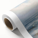 Rolled canvas showcasing a vibrant landscape design with intricate details, featuring lush greenery and serene skies, securely packaged in a protective cardboard tube.