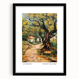 Extra large framed abstract art print inspired by Van Gogh, featuring vibrant, textured swirls of blue and yellow.