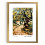 Impressionist-style painting featuring vibrant swirls in blue and yellow on a framed canvas.