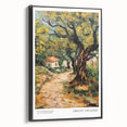 Black and white impressionist landscape painting on framed canvas, ideal for bedroom wall decor.