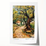 Impressionist floral painting by Van Gogh on rolled canvas, featuring vibrant blues and yellows.