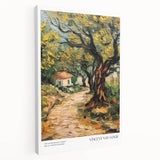 Impressionist-style painting of a starry night sky with swirling blue and yellow tones on stretched canvas.