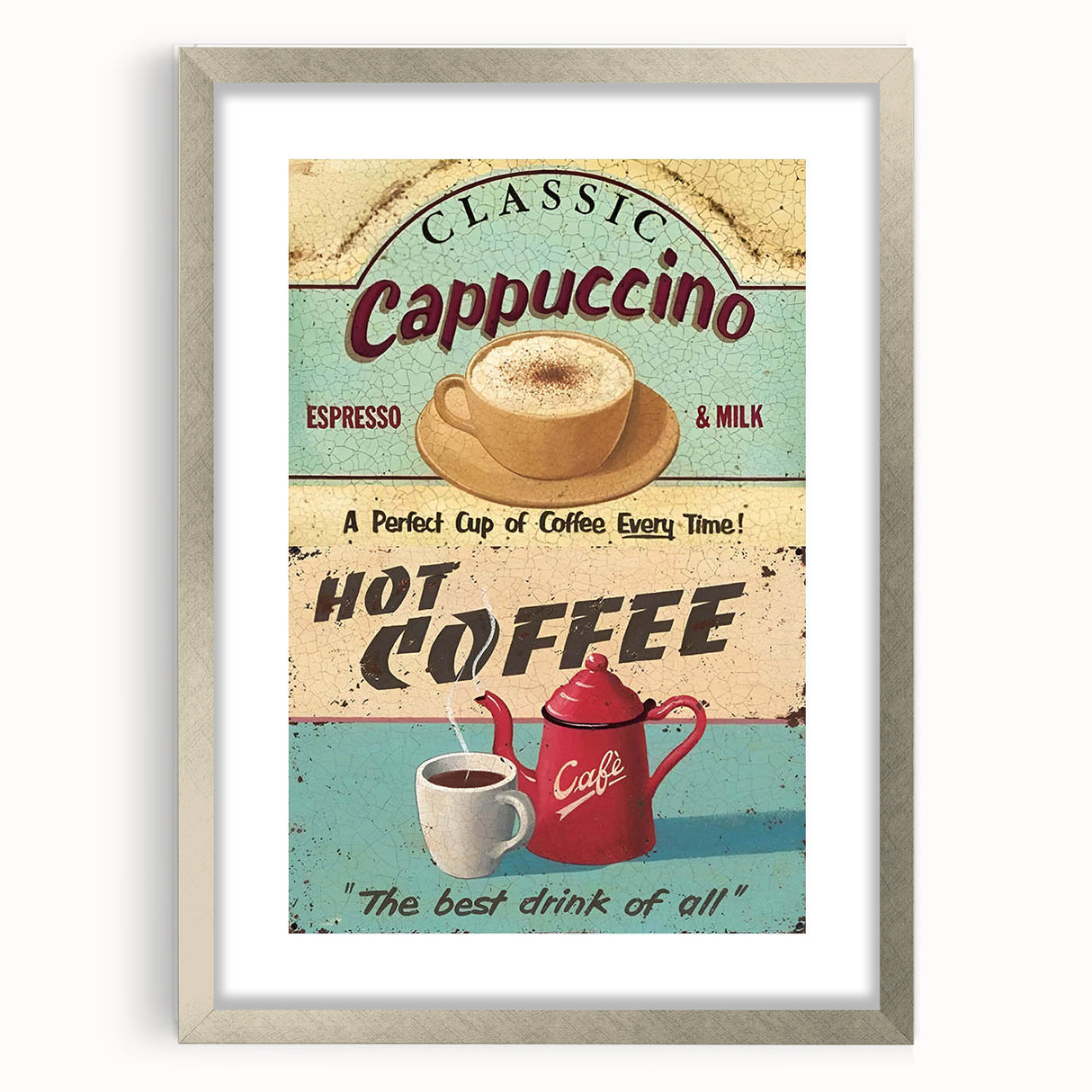 Classic Cappuccino & Hot Coffee Vintage Retro Poster Art – Coffee Print