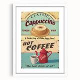 Classic Cappuccino & Hot Coffee Vintage Retro Poster Art – Coffee Print