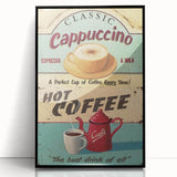 Classic Cappuccino & Hot Coffee Vintage Retro Poster Art – Coffee Print