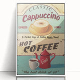 Classic Cappuccino & Hot Coffee Vintage Retro Poster Art – Coffee Print