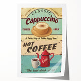 Classic Cappuccino & Hot Coffee Vintage Retro Poster Art – Coffee Print