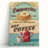 Classic Cappuccino & Hot Coffee Vintage Retro Poster Art – Coffee Print