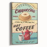 Classic Cappuccino & Hot Coffee Vintage Retro Poster Art – Coffee Print