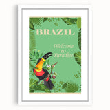 Brazil Retro Travel Poster | Tropical Paradise & Toucan Art